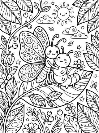 Desenho de Butterfly and Caterpillar Best Friends para colorir e imprimir grátis