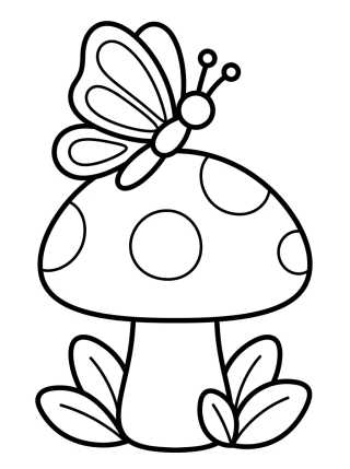 Desenho de Butterfly and Garden Mushroom para colorir e imprimir grátis