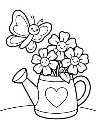 Desenho de Butterfly and Magic Watering Can with Flowers para colorir e imprimir grátis