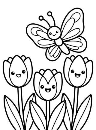 Desenho de Butterfly and Her Flower Friends para colorir e imprimir grátis