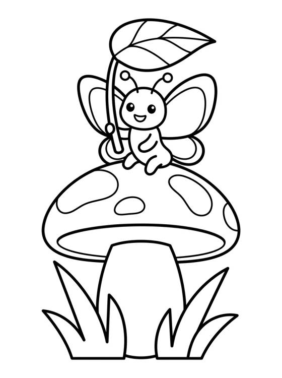 Desenho de Happy Butterfly on a Mushroom para colorir e imprimir grátis