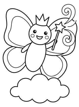 Desenho de Kawaii Butterfly with Magic Wand para colorir e imprimir grátis