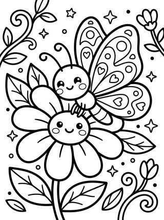 Desenho de Butterfly on a Happy Flower para colorir e imprimir grátis