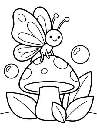 Desenho de Butterfly on a Garden Mushroom para colorir e imprimir grátis