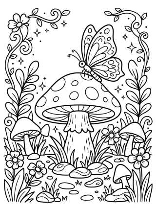 Desenho de Butterfly on the Magic Mushroom para colorir e imprimir grátis