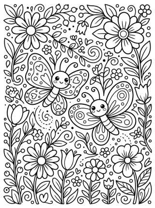 Desenho de Two Butterflies Dancing in the Garden para colorir e imprimir grátis