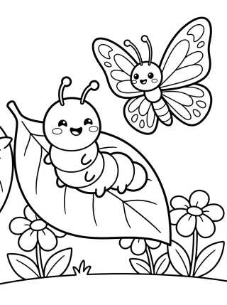 Desenho de Caterpillar and Butterfly Garden Friends para colorir e imprimir grátis
