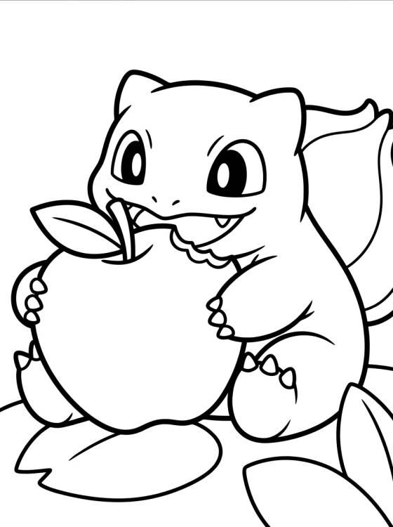 Desenho de Bulbasaur Eating an Apple para colorir e imprimir grátis