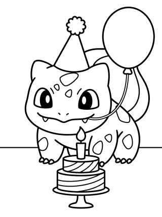 Desenho de Birthday Bulbasaur para colorir e imprimir grátis