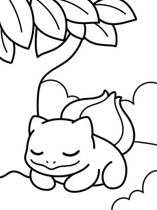 Desenho de Sleeping Bulbasaur in the Forest para colorir e imprimir grátis