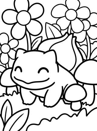 Desenho de Happy Bulbasaur in the Garden para colorir e imprimir grátis