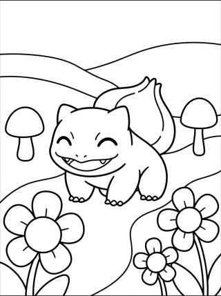 Desenho de Happy Bulbasaur in the Garden para colorir e imprimir grátis