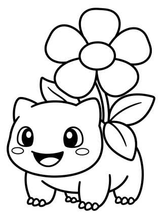 Desenho de Kawaii Bulbasaur with Flower para colorir e imprimir grátis