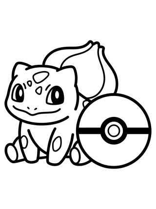Desenho de Kawaii Bulbasaur with Pokéball para colorir e imprimir grátis