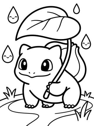 Desenho de Bulbasaur in the Rain with a Leaf para colorir e imprimir grátis