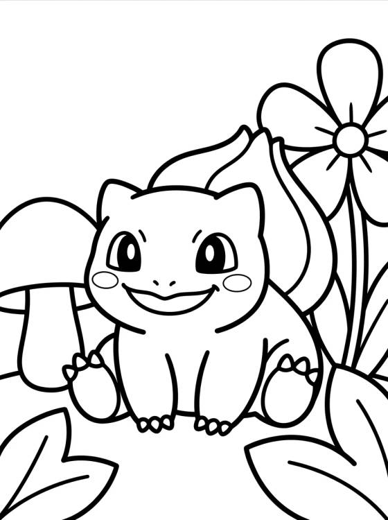 Desenho de Smiling Bulbasaur in the Garden para colorir e imprimir grátis