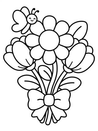 Desenho de Flower Bouquet with Butterfly para colorir e imprimir grátis