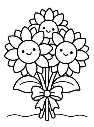 Desenho de Happy Sunflower Bouquet para colorir e imprimir grátis