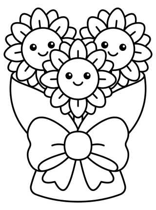Desenho de Kawaii Sunflower Bouquet para colorir e imprimir grátis