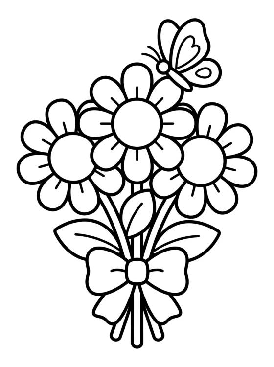 Desenho de Daisy Bouquet and Butterfly para colorir e imprimir grátis