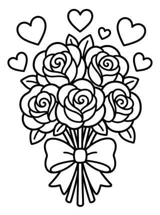 Desenho de Rose Bouquet with Hearts para colorir e imprimir grátis