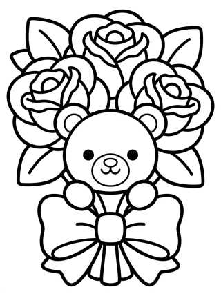 Desenho de Rose Bouquet with Cute Teddy Bear para colorir e imprimir grátis
