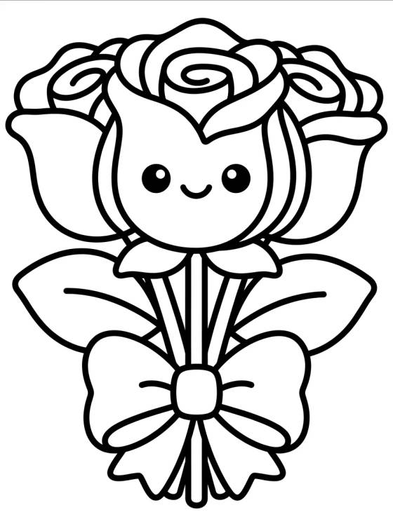 Desenho de Kawaii Rose Bouquet para colorir e imprimir grátis