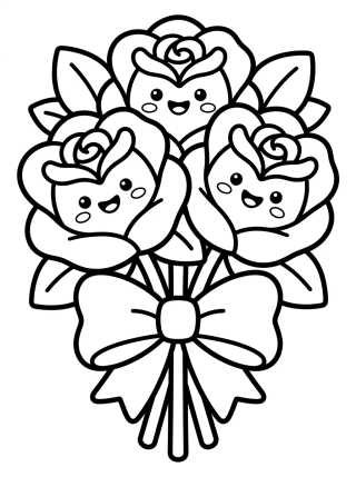 Desenho de Smiling Roses Bouquet para colorir e imprimir grátis
