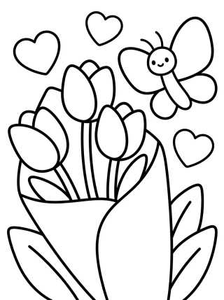 Desenho de Tulip Bouquet and Butterfly para colorir e imprimir grátis
