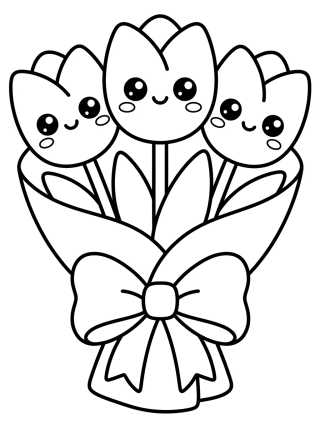 Desenho de Tulip Bouquet with a Bow para colorir e imprimir grátis