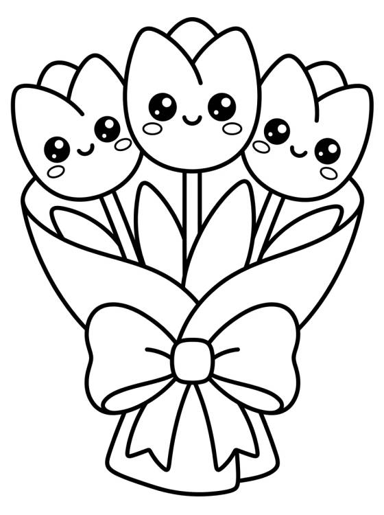 Desenho de Tulip Bouquet with a Bow para colorir e imprimir grátis