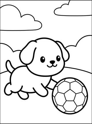 Desenho de Cute Puppy Playing with a Ball para colorir e imprimir grátis