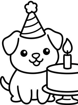Desenho de Puppy with a Birthday Hat para colorir e imprimir grátis