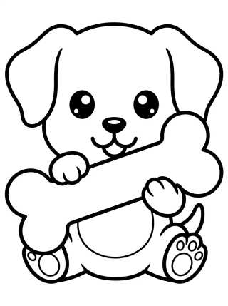 Desenho de Puppy Chewing a Bone para colorir e imprimir grátis