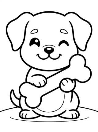 Desenho de Cute Puppy with a Bone para colorir e imprimir grátis