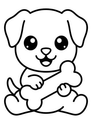 Desenho de Cute Puppy with a Bone para colorir e imprimir grátis