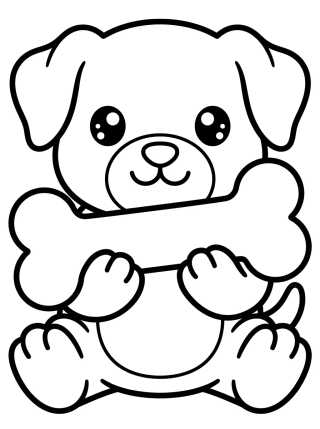 Desenho de Cute Puppy with a Bone para colorir e imprimir grátis