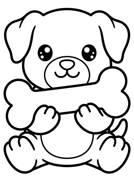 Desenho de Cute Puppy with a Bone para colorir e imprimir grátis