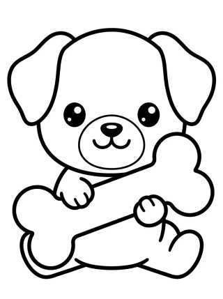 Desenho de Puppy Holding a Bone para colorir e imprimir grátis
