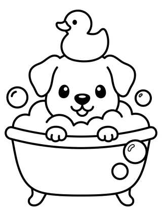Desenho de Puppy Taking a Bubble Bath para colorir e imprimir grátis