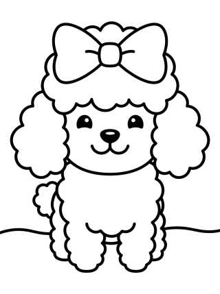 Desenho de Cute Poodle with a Bow para colorir e imprimir grátis