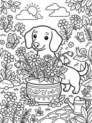 Desenho de Dachshund Dog in the Garden para colorir e imprimir grátis