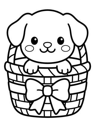 Desenho de Puppy in a Basket para colorir e imprimir grátis
