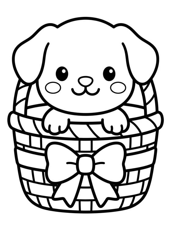 Desenho de Puppy in a Basket para colorir e imprimir grátis