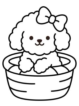 Desenho de Poodle Puppy in a Basket para colorir e imprimir grátis