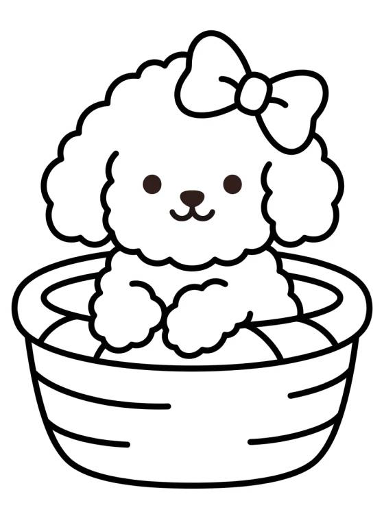 Desenho de Poodle Puppy in a Basket para colorir e imprimir grátis