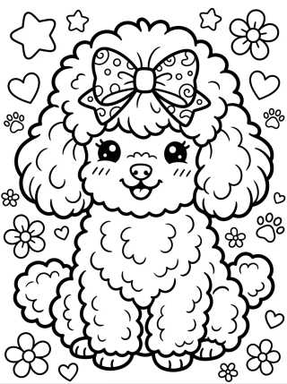 Desenho de Fluffy Poodle with a Bow para colorir e imprimir grátis