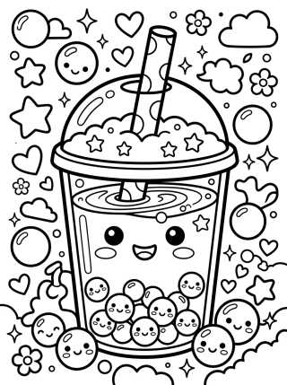 Desenho de Happy Bubble Tea para colorir e imprimir grátis