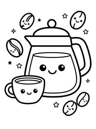 Desenho de Coffee Pot and Cup Friends para colorir e imprimir grátis