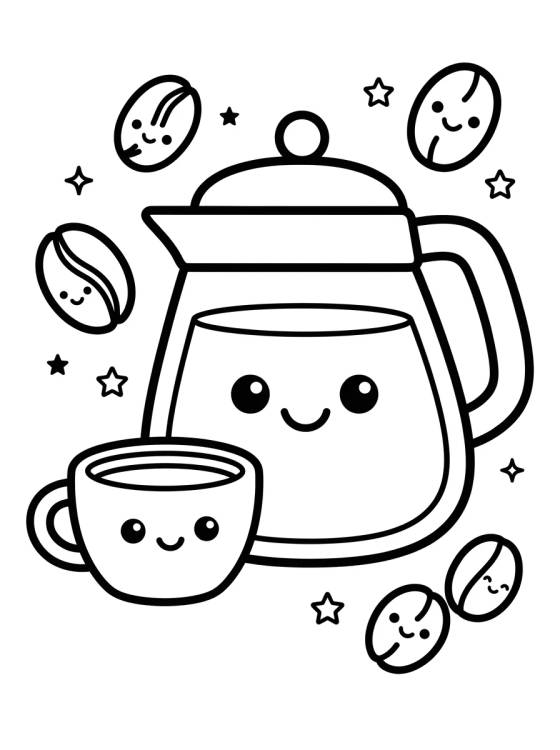 Desenho de Coffee Pot and Cup Friends para colorir e imprimir grátis